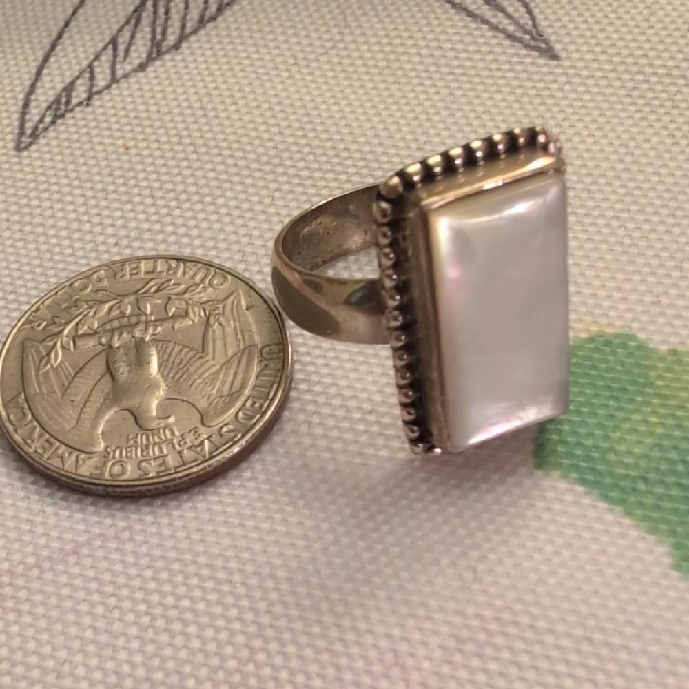 Sterling Silver Elegant Rectangular Statement Mop… - image 3